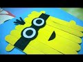 COOL PAPER CRAFTS &amp; ICE CREAM STICKS ART -HOW TO MAKE  MINIONS WITH POP STICKS  - FUN EASY AND CRAFT