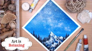 Daily challenge #171 HOW to PAINT a MOUNTAIN and the GALAXY| Relaxing Serena Wow Art