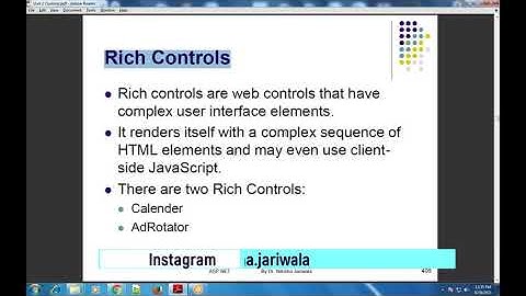 ASP.NET Lecture 44 (2) - Server Controls | Rich Controls Classes | Theory | Example | Hindi
