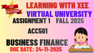 ACC501 Business Finance Assignment 1 Fall 2025 Virtual University of Pakistan