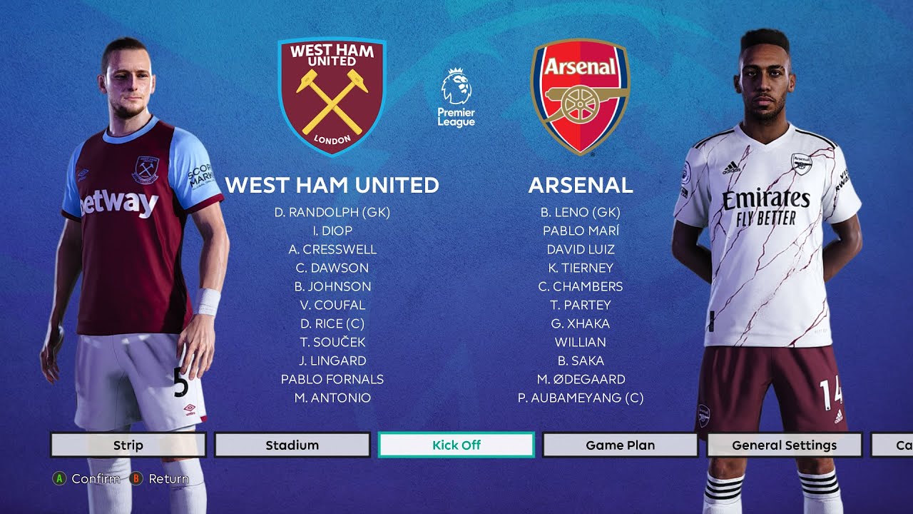 Pes 2021 West Ham United Vs Arsenal Pl 20 21 Fhd Gameplay With Realistic Mods Youtube