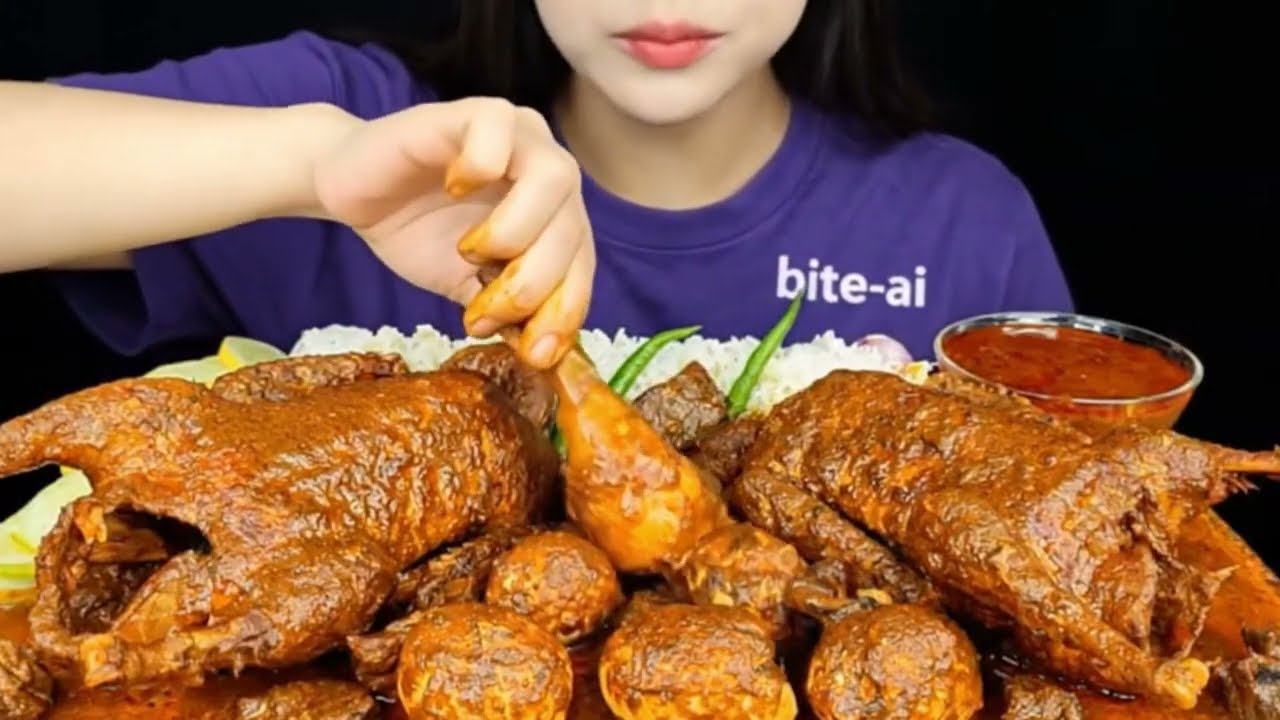 SPICY WHOLE DUCK CURRY 🔥 EGG CURRY, RICE, GRAVY, SALAD & CHILI | MUKBANG ASMR EATING SHOW |BIG BITES