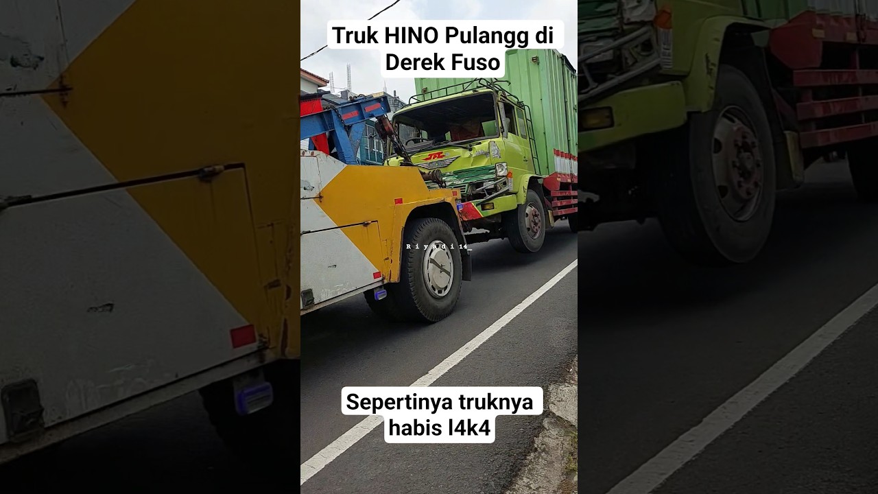 Pulang di derek truk Fuso, truk hino rusakk kabinnya
