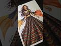 Patterned Lehenga Illustration 🖤🧡💛#fashionillustrator #fashionart #lehengaart