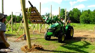 Pole barn construction with two guys and a tractor. This is part 1 of our pole barn building series. We show how to set 6"x6"x16