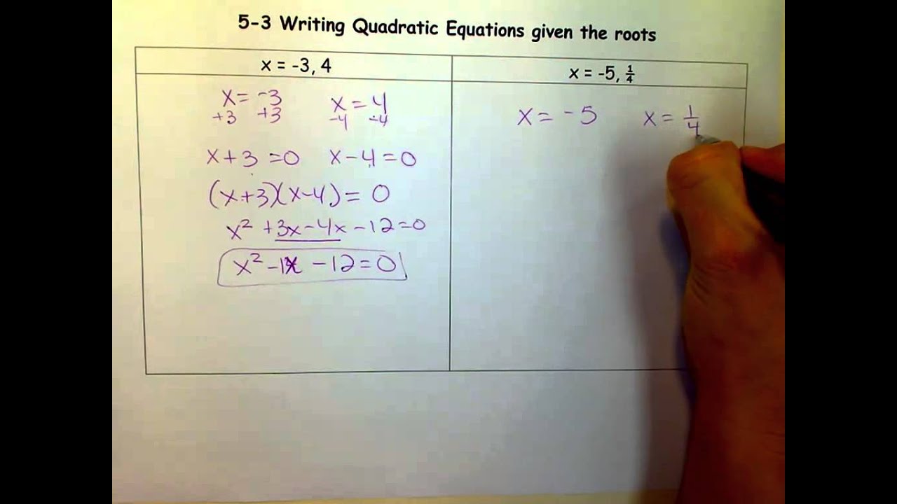 Writing Quadratic Equations given the roots.mov - YouTube