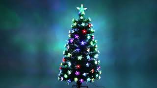Green Fibre Optic Christmas Tree with Multi Coloured Fibre Optics and Flowers- 2ft, 3ft, 4ft