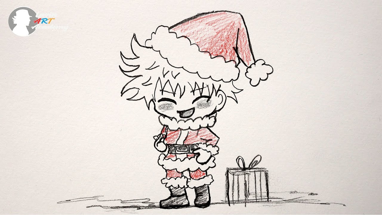 Как нарисовать Чиби Годзё в костюме Санта-Клауса