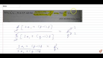 Let `a_1,a_2,a_3,......` be an A.P. such that `[a_1+a_2+......+a_p]/[a_1+a_2+a_3+......+a_q]=p^...