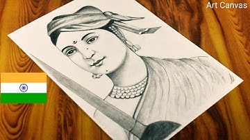 Jhansi Rani Laxmi Bai Drawing With Pencil Sketch / Step by Step/Freedom  Fighter / lndependence day
