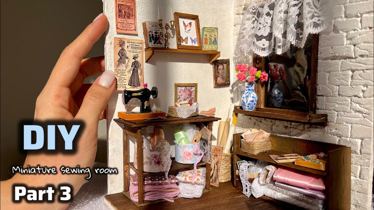 Miniature sewing room | part 3 | details! Calm and relaxing video 