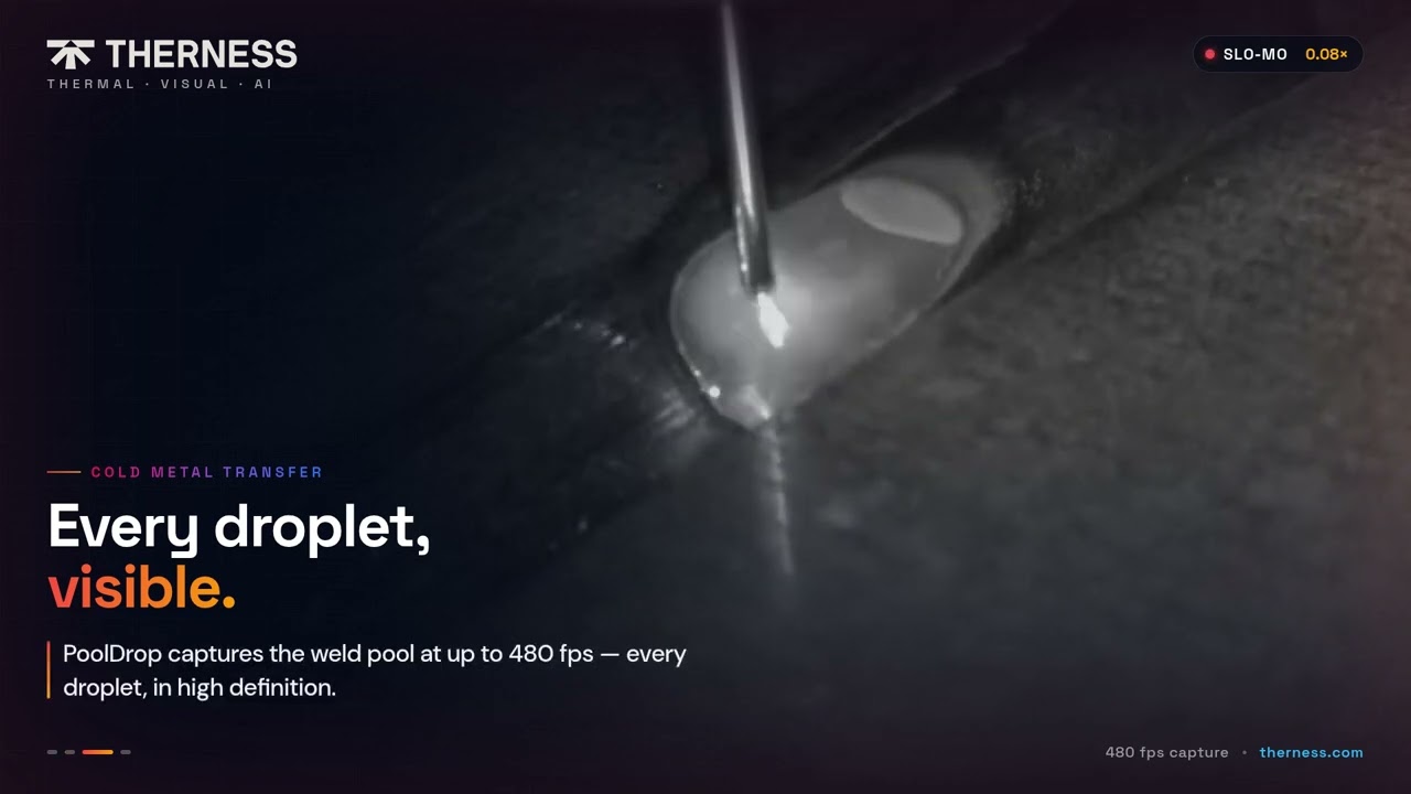 Cold Metal Transfer welding at 480 fps — every droplet visible