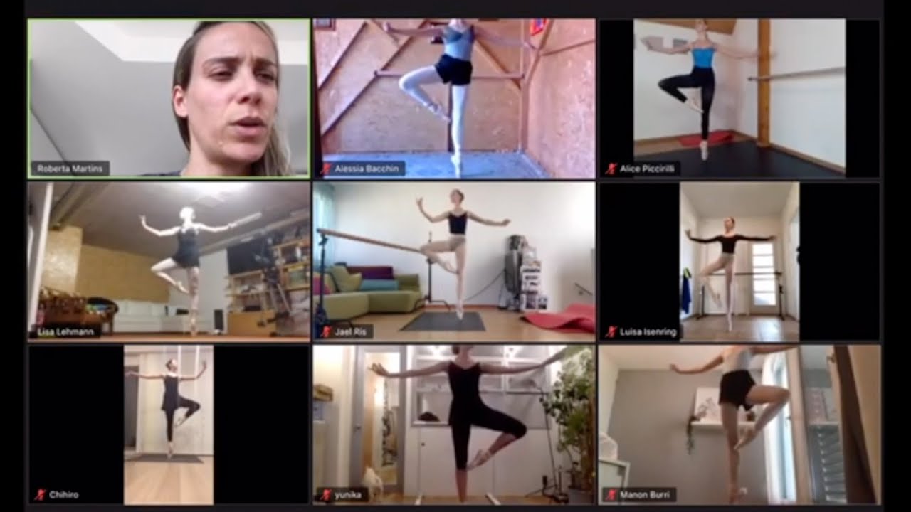 Students of the Zurich Dance Academy train from home during the 2020 Covid-19 lockdown.