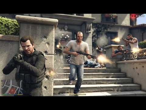 GTA 5 - Michael, Franklin & Trevor Defend Michael's House from the Cartel + Ten Star Escape