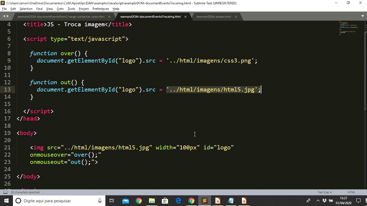 JavaScript - Exemplos DOM 3 - Troca Imagem - YouTube