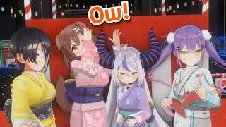 Korone Gets Poked By Laplus' Massive Horns While Trying to Pose for a Picture [Hololive]