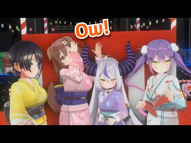 Korone Gets Poked By Laplus' Massive Horns While Trying to Pose for a Picture [Hololive]