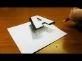 Very Easy!! How To Drawing 3D Floating Letter "A" - Trick Art on Line Paper