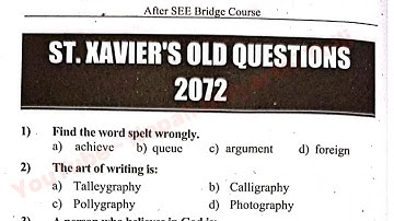 St Xavier Previous Year Question Paper Solved | 2072 |St Xavier entrance exam questions for class 11