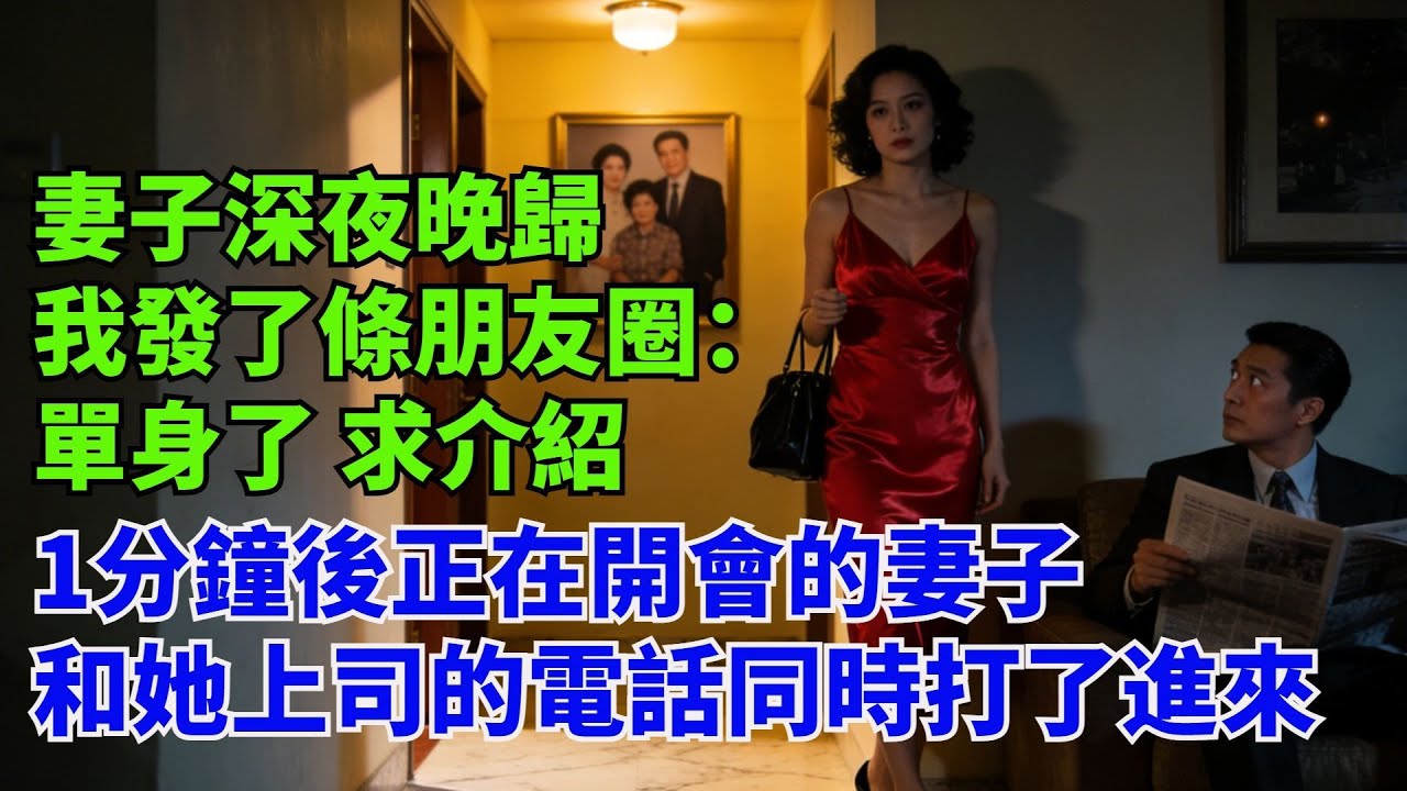 妻子深夜晚歸，我發了條朋友圈：單身了，求介紹，1分鐘後，正在開會的妻子和她上司的電話同時打了進來#故事#小説#家庭矛盾#爽文