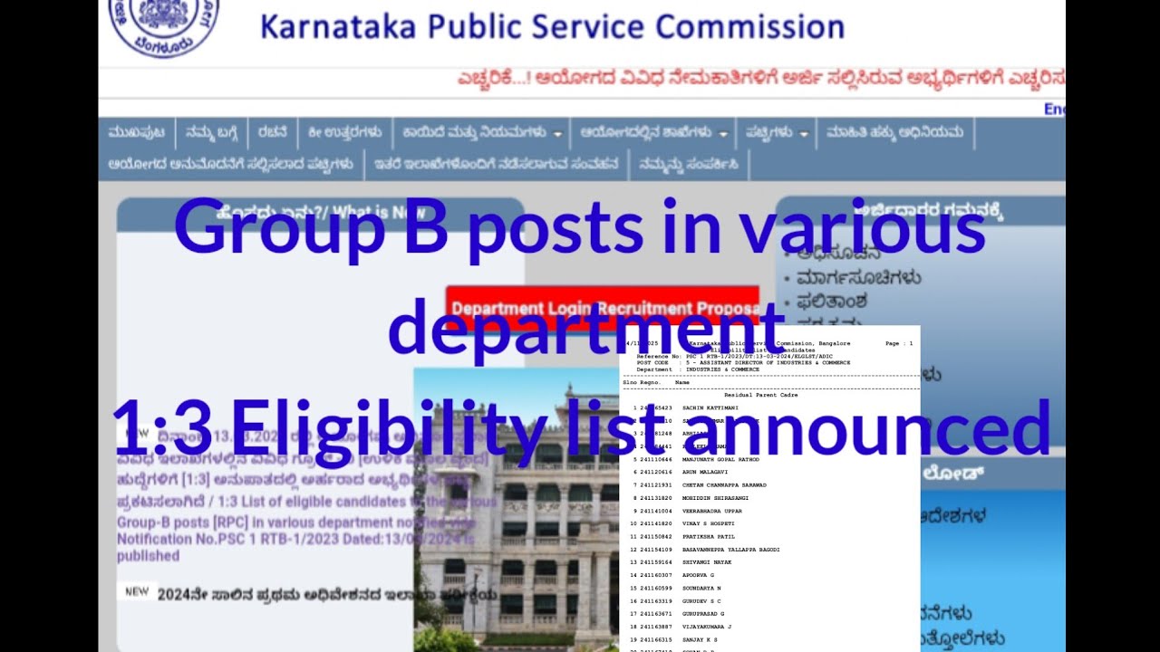 Group B posts in various department1:3 Eligibility list announced ...
