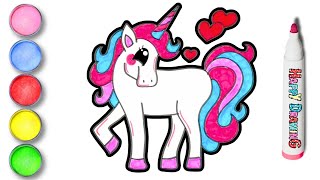 Drawing, painting, coloring nice unicorn for kids. How to draw Kawaii cute drawings. Easy to draw