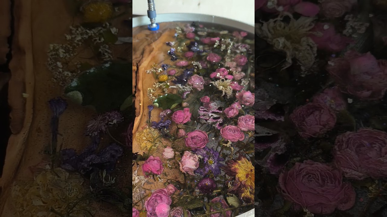 столик с эпоксидной смолой и сухо цветами своими руками 