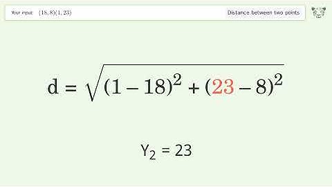 Find the distance between two points p1 (18,8) and p2 (1,23): Step-by-Step Video Solution