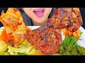 ASMR TERIYAKI GRILLED CHICKEN, BUTTERED VEGGIES AND KIMCHI (Mukbang)