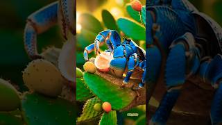 Blue Coconut Crab Caught Climbing a  Barbary tree! Nature’s Incredible Scene #bluecrab#crab#fruit