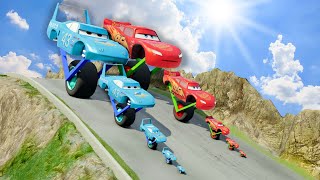 Big & Small King Dinoco on One Wheel vs Big & Small Lightning Mcqueen on One Wheel vs DOWN OF DEATH