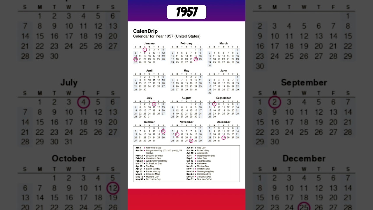 Calendar 1957 