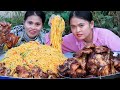 Cooking Noodle Chilli Sauce Fried Crispy Chicken Leg Recipe - Donation Food in Village