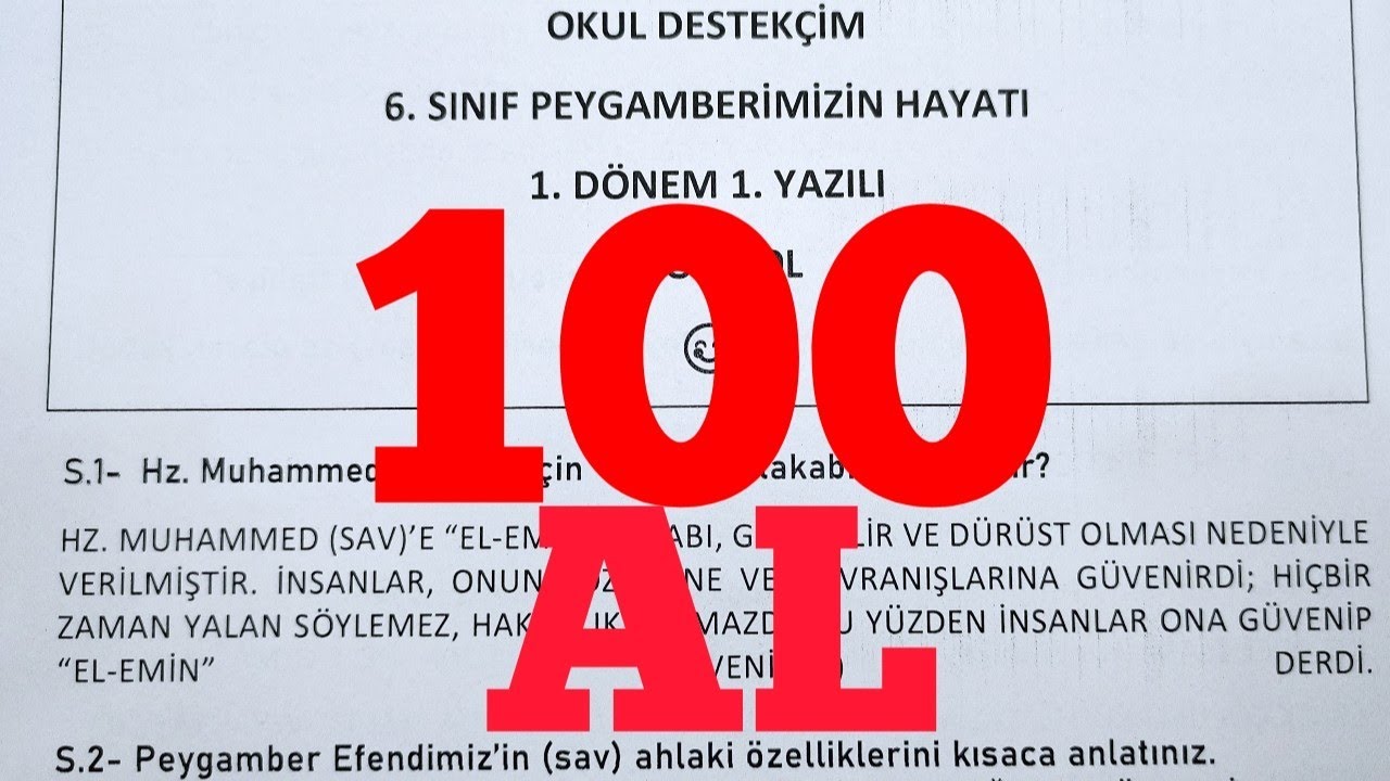 6. Sınıf Peygamberimizin Hayatı 1. Dönem 1. Yazılı 