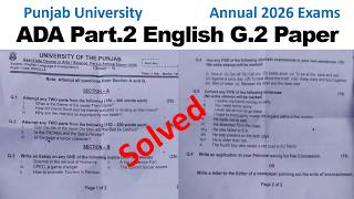 ADA Part.2 English G.2 Annual 2026 Paper Solved || Punjab University Exams