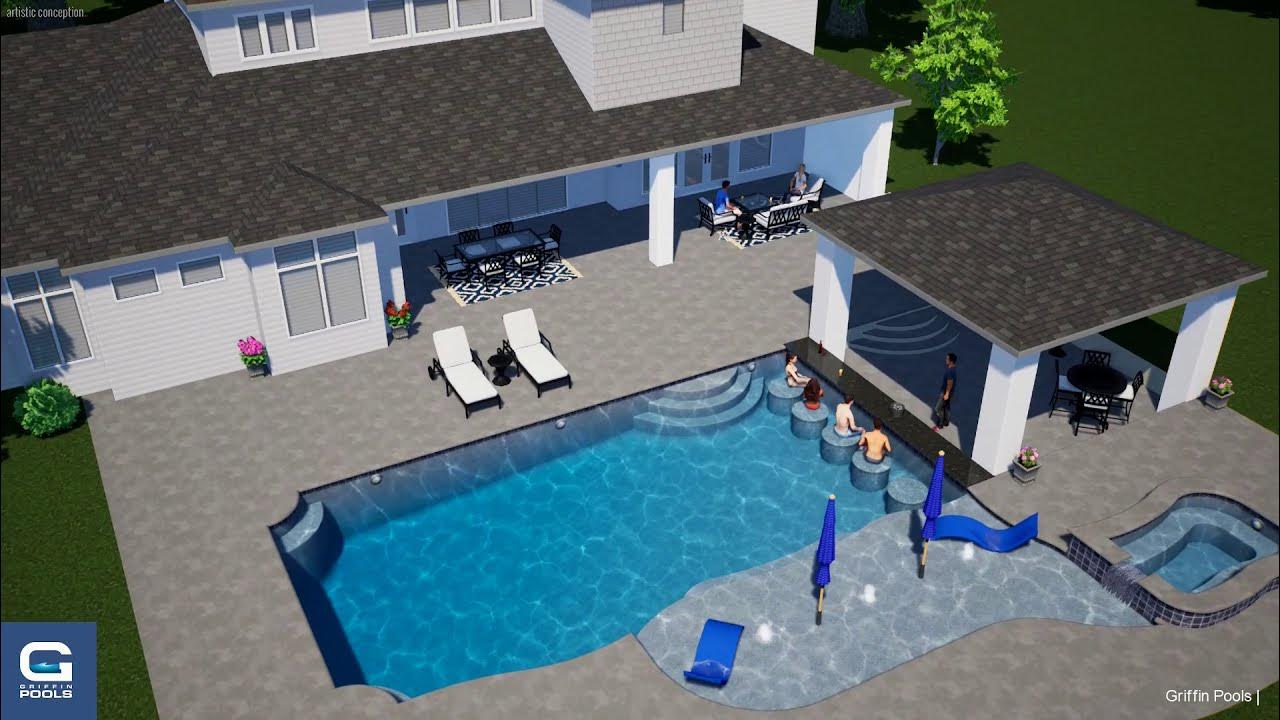 Griffin Pools, Inc. Custom pool and spa with swim up bar YouTube