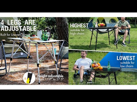 PORTAL Camping Table Foldable Portable with Adjustable Legs, Aluminum Folding Table