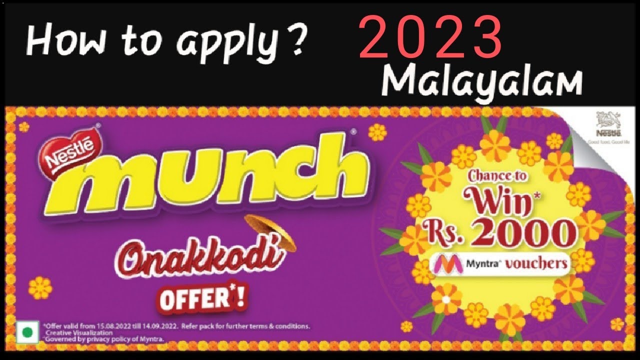 Nestle munch onakkodi offer chance to win Rs.2000 Myntra vouchers/ How to apply?/in malayalam/kerala