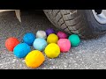 Crushing crunchy  soft things by car experiment car vs play doh balls