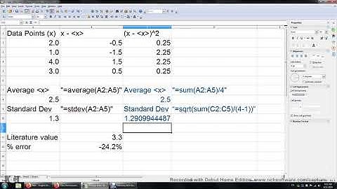 Lab 1 Calculating Average and Standard Deviation with OpenOffice or EXCEL