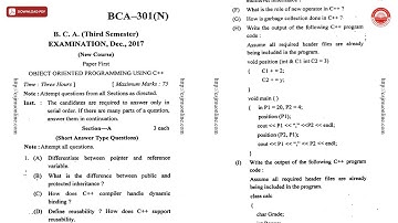 BCA 3RD SEM OBJECT ORIENTED PROGRAMMING USING CPP BCA N DEC 2017 | CSJMU