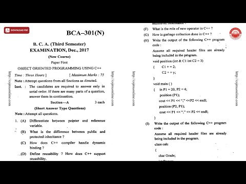 BCA 3RD SEM OBJECT ORIENTED PROGRAMMING USING CPP BCA N DEC 2017 | CSJMU
