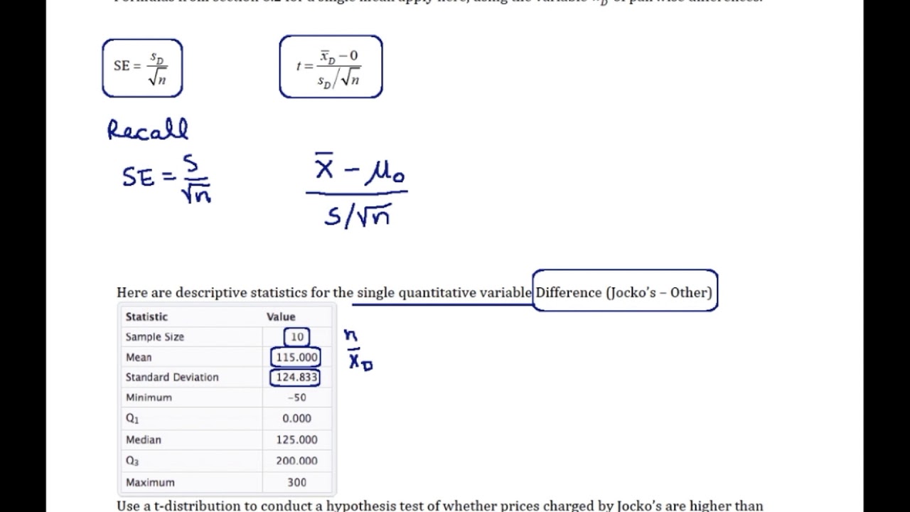 Lock 6 5 Hypothesis Test for Matched Pairs NEW YouTube
