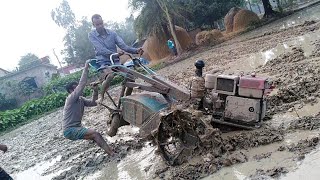 power tiller পাওয়ার টিলার  in village muddy. how overcame from mud land part  49