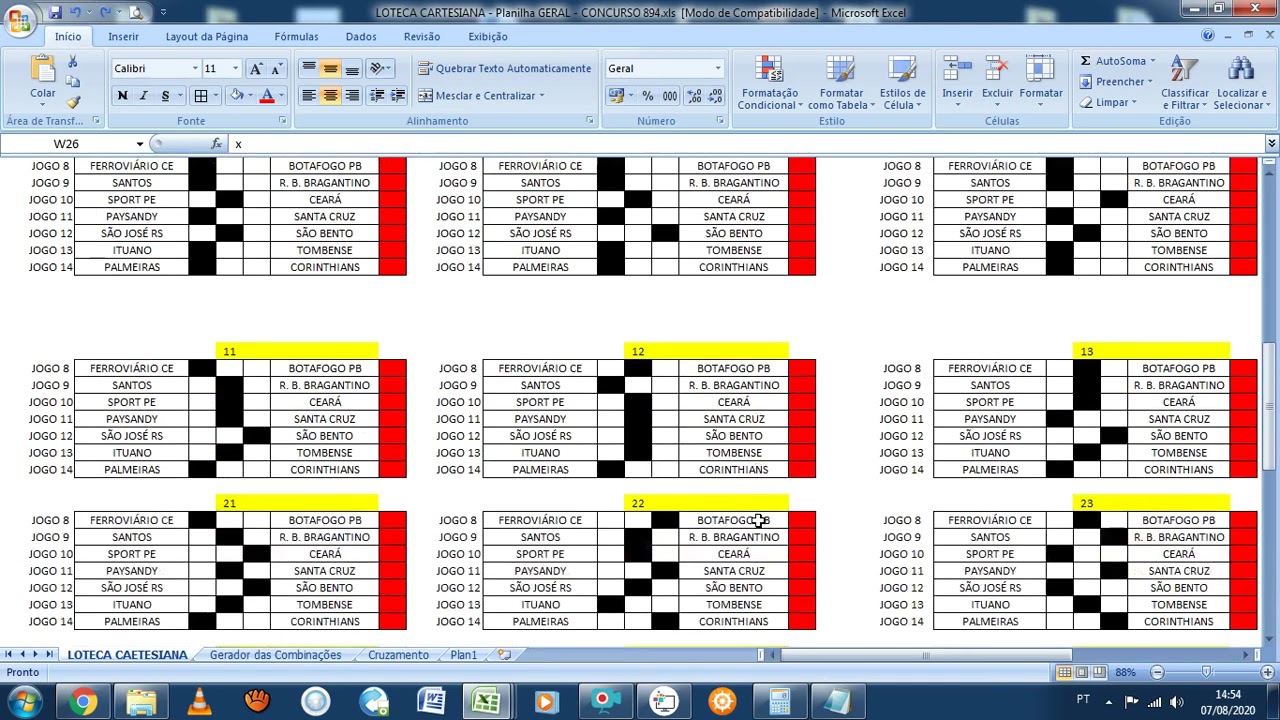 PLANILHA LOTECA - SISTEMA CARTESIANO