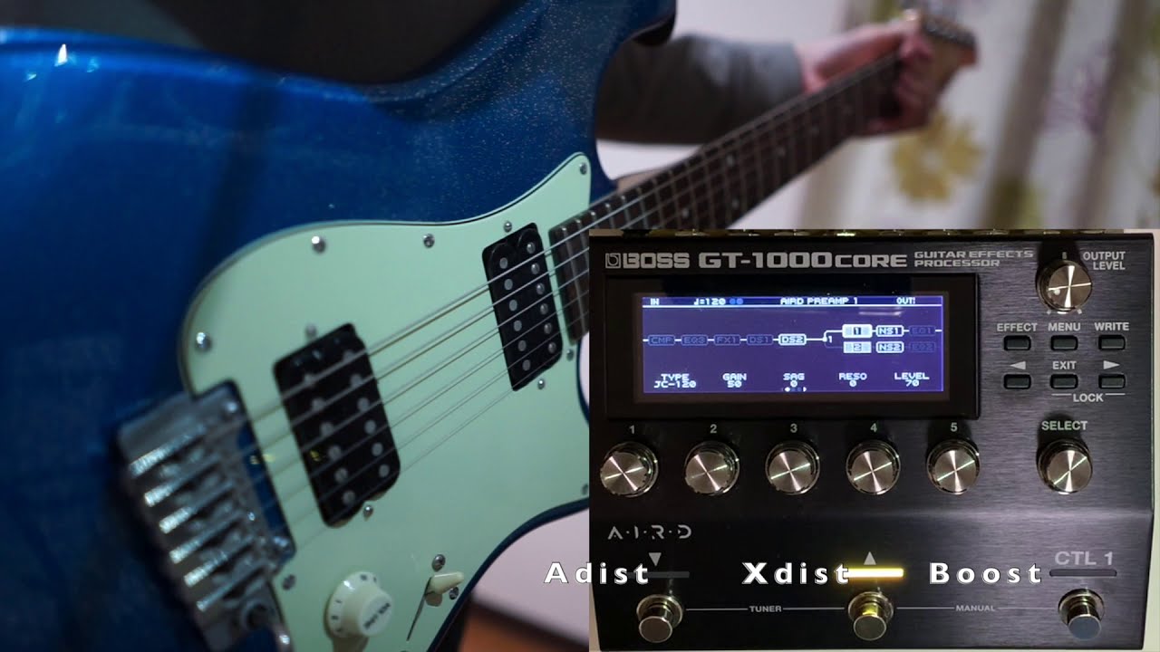 BOSS GT-1000CORE A-dist vs X-dist - YouTube
