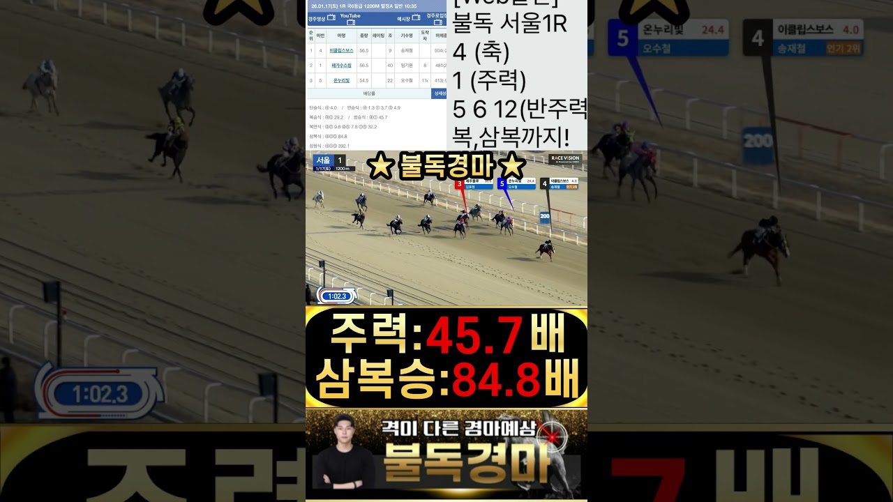 불독의 서울경마 시작부터 고배당 잭팟적중 으로 우리는 시작 합니다! 경마는 이제 불독 입니다