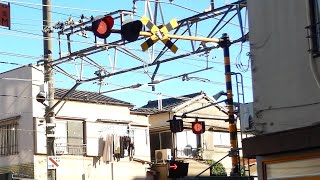 【踏切】JR埼京線　オーバーハングの下にも飛び出ている警報灯がある踏切 (Railroad crossing in Japan)