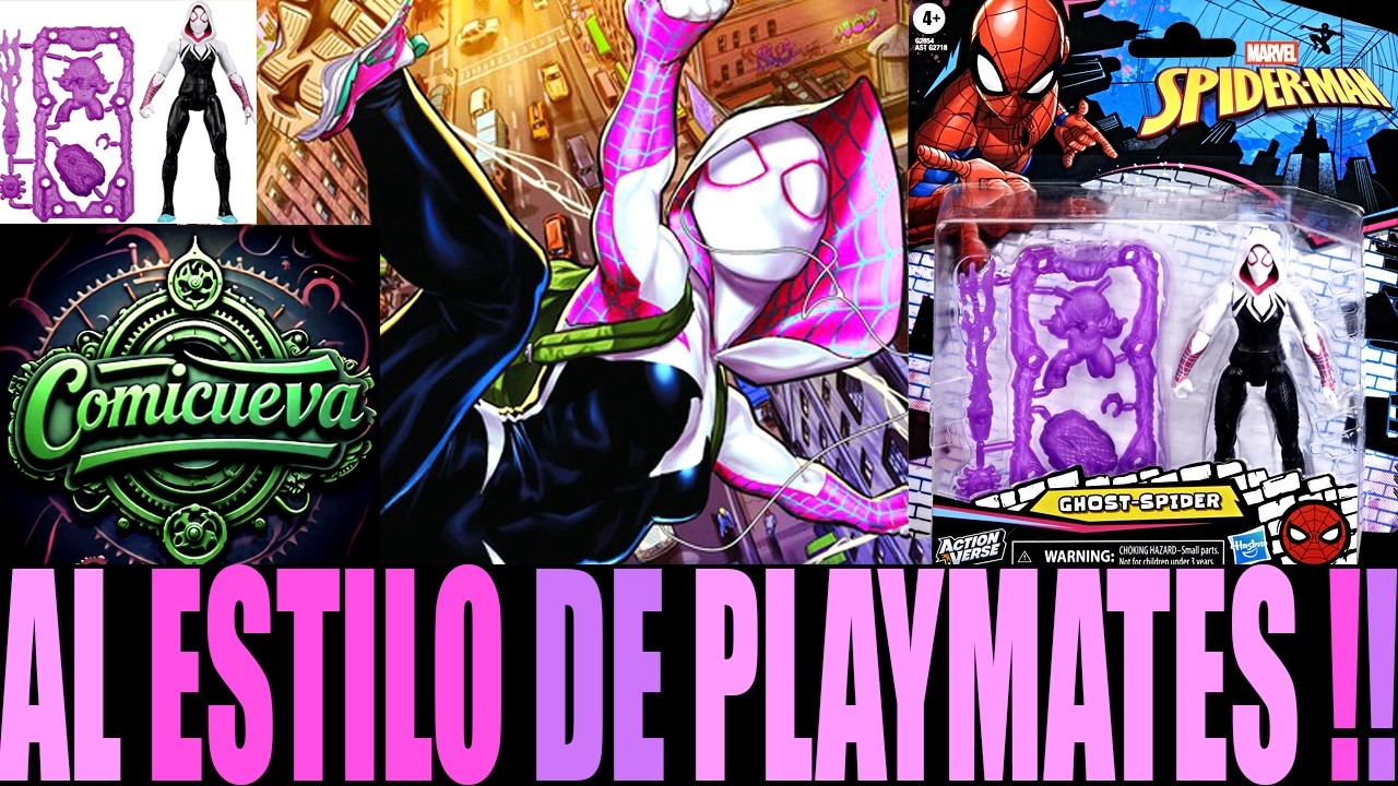 Figura De Spider-Fantasma De Marvel ActionVerse – 11,4 Cm Con 9 Puntos De Articulación Y Accesorios De Color Magenta