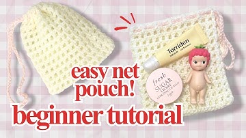 how to crochet an easy net drawstring pouch 💫 | easy to follow, absolute beginner tutorial | no sew